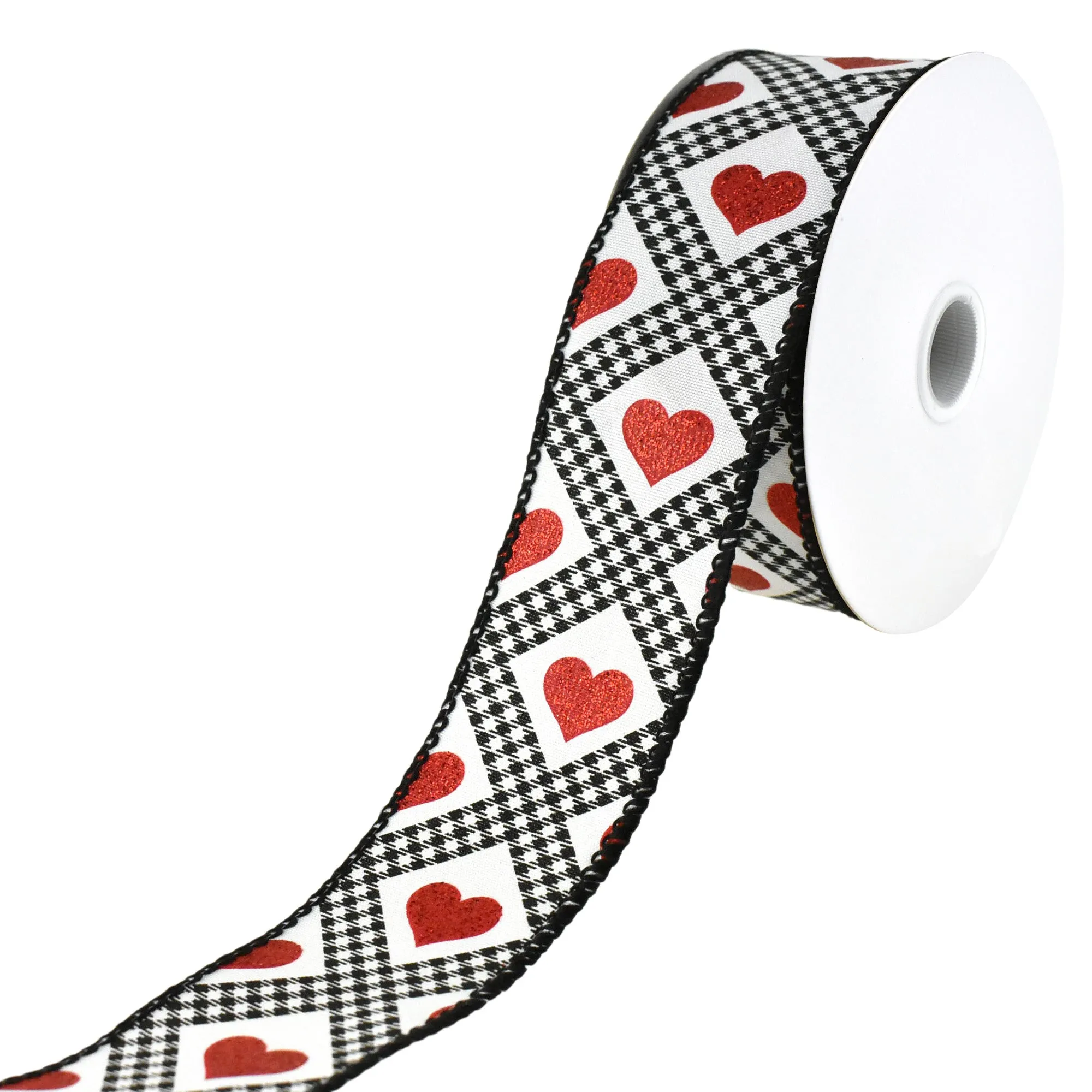 Valentines Gingham Argyle Glitter Hearts Wired Ribbon, 1-1/2-Inch, 10-Yard