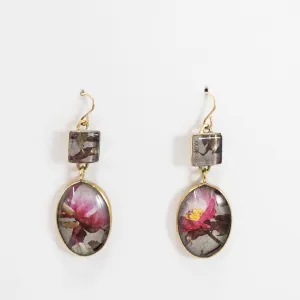 Vintage Garden Pink Flower Photograph Earrings