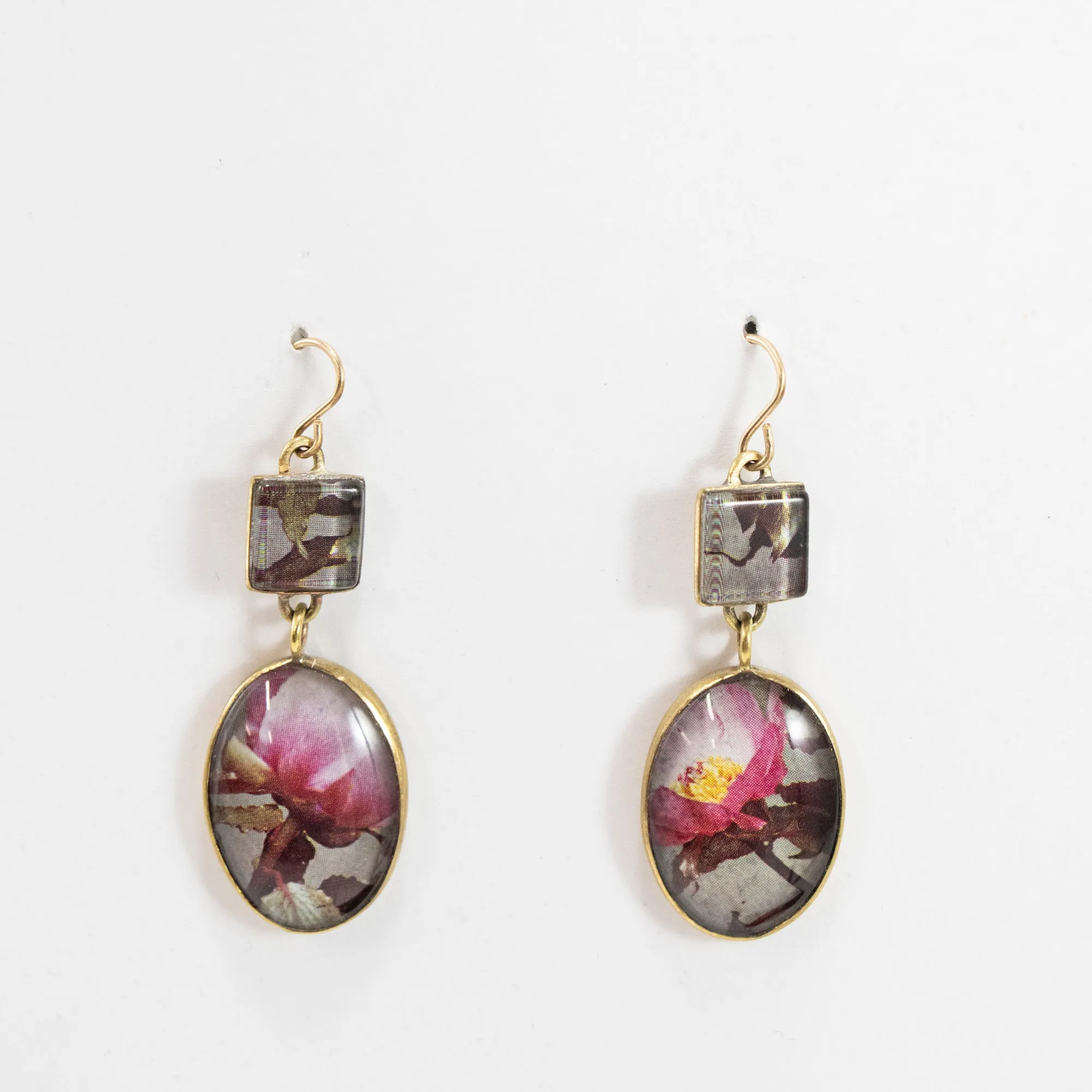 Vintage Garden Pink Flower Photograph Earrings