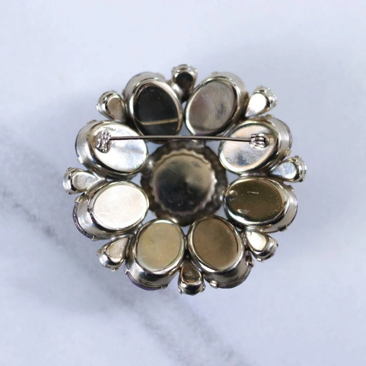Vintage Heliotrope Rhinestone Medallion Brooch