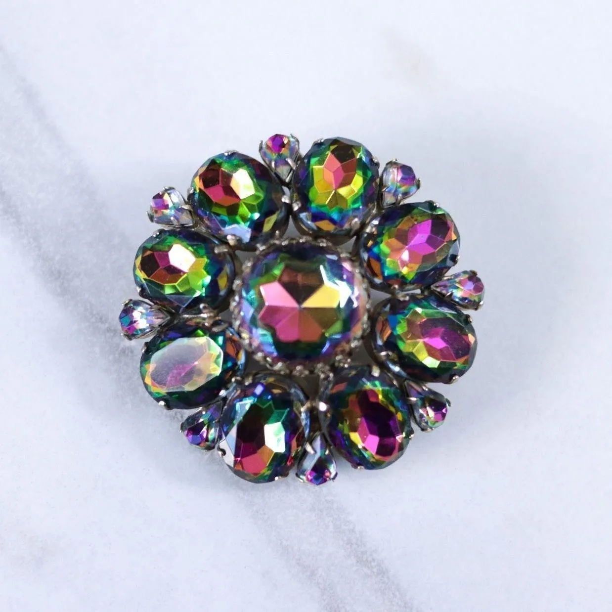 Vintage Heliotrope Rhinestone Medallion Brooch