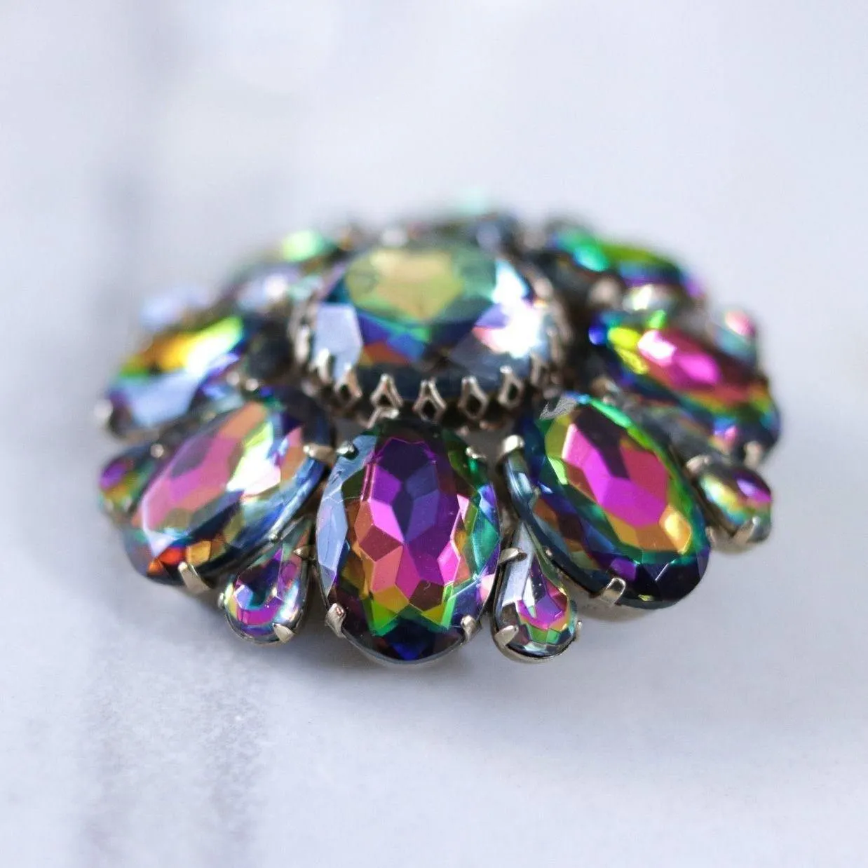 Vintage Heliotrope Rhinestone Medallion Brooch