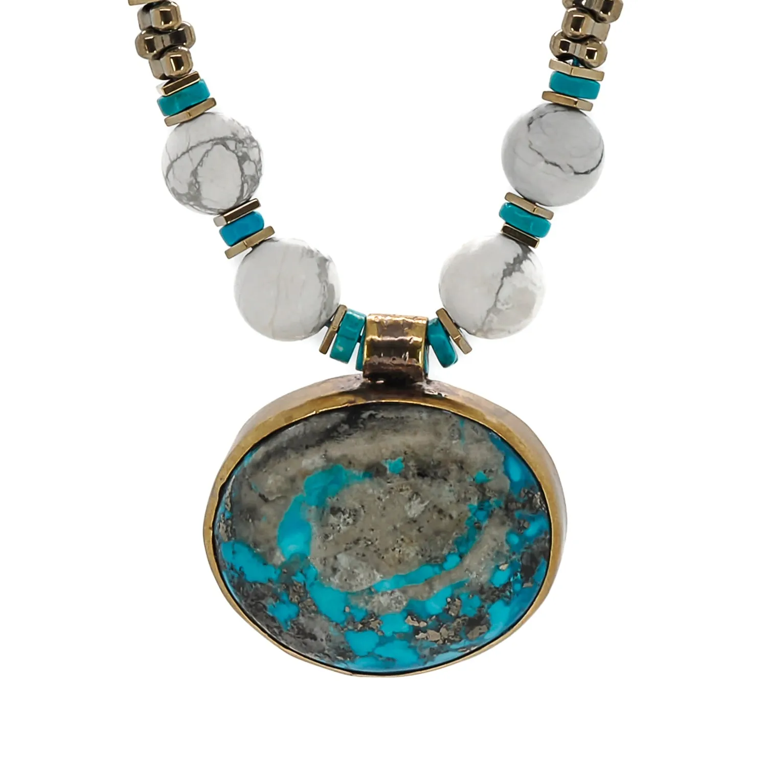 Vintage Style Turquoise Stone Pendant Beaded Necklace