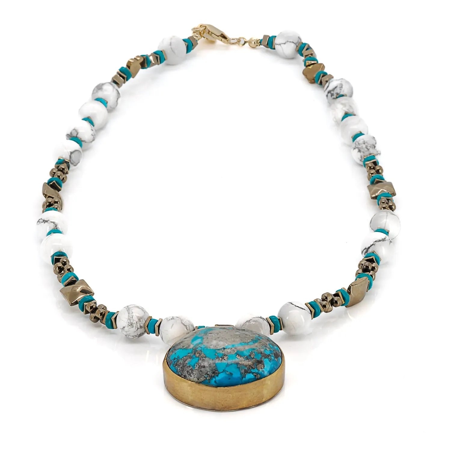 Vintage Style Turquoise Stone Pendant Beaded Necklace