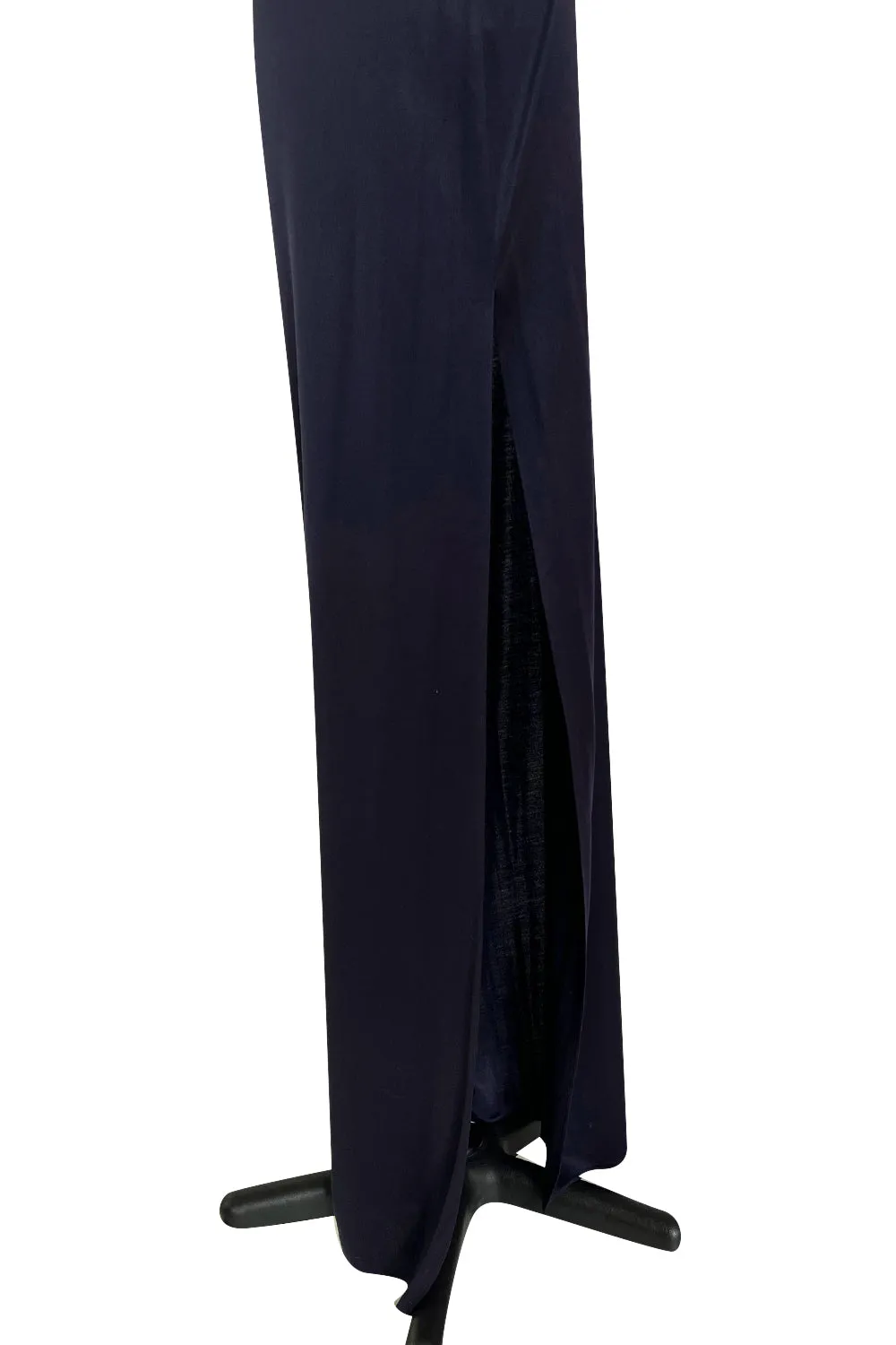 Weightless Early 2000s John Anthony Couture Transparent Blue Lace Bodice One Sleeve Silk Jersey Dress
