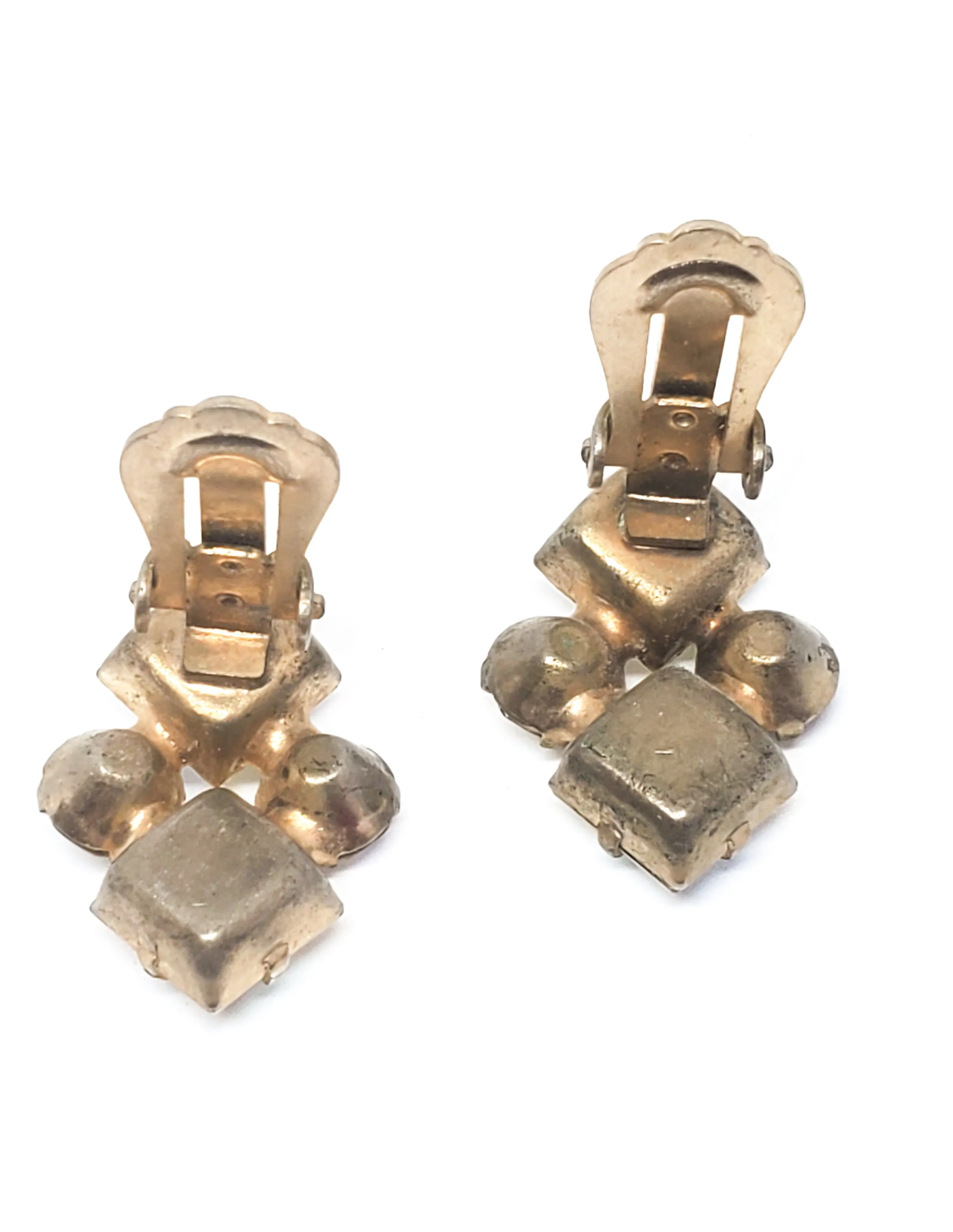 Weiss princess cut aurora borealis vintage rhinestone clip on earrings