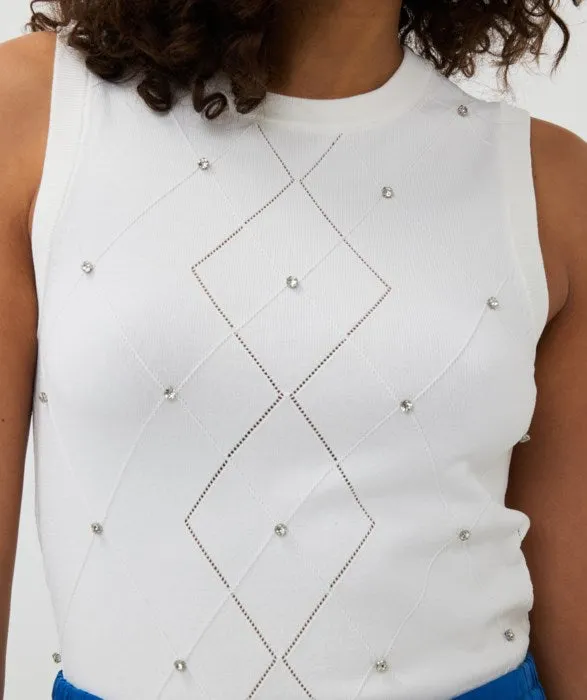 White & Rhinestone Sleeveless