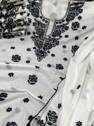 White-Black Chinkari Kota Silk Suit Fabric