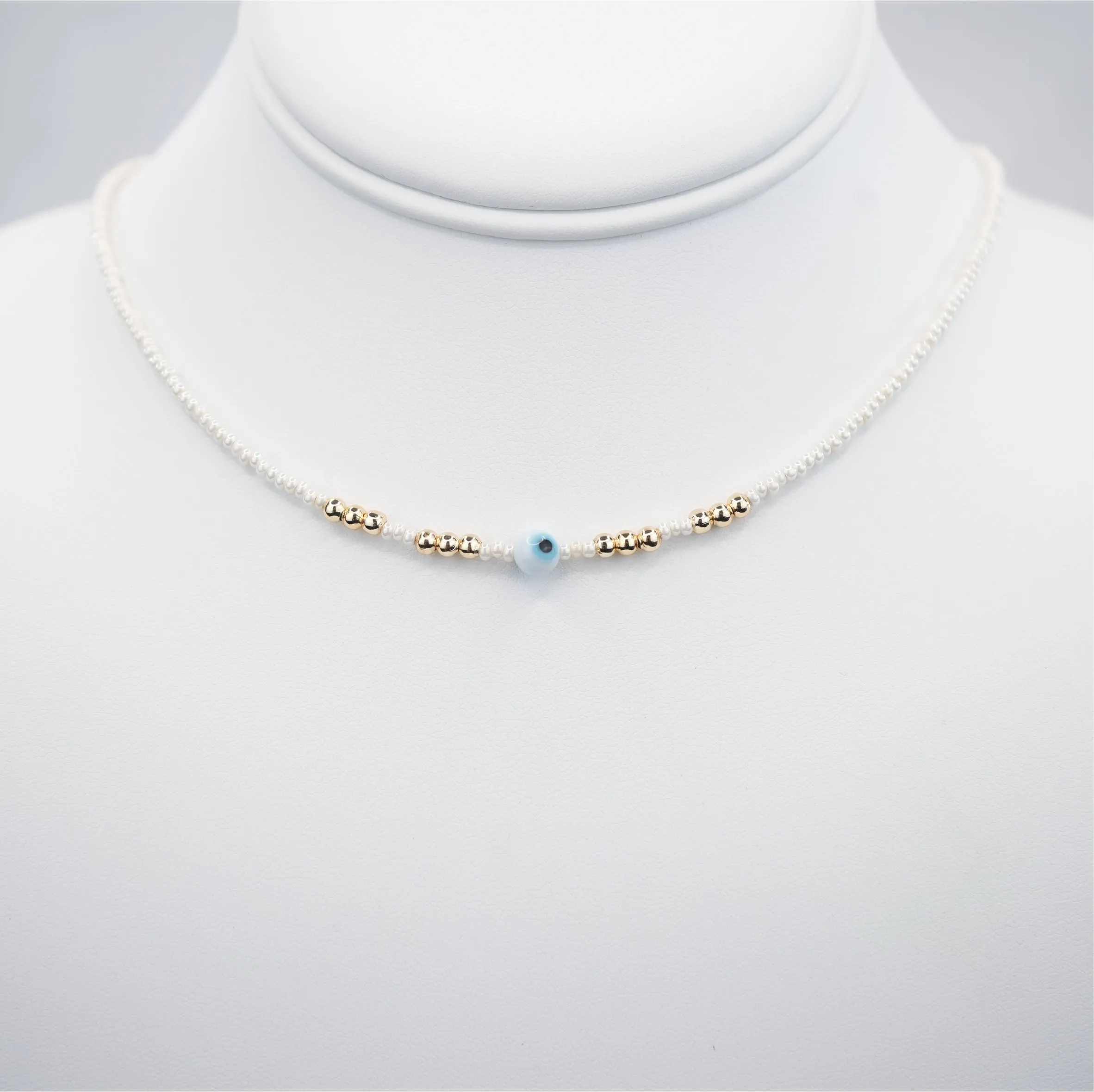 White Evil Eye Beaded Necklace - Handcrafted Turkish Jewelry