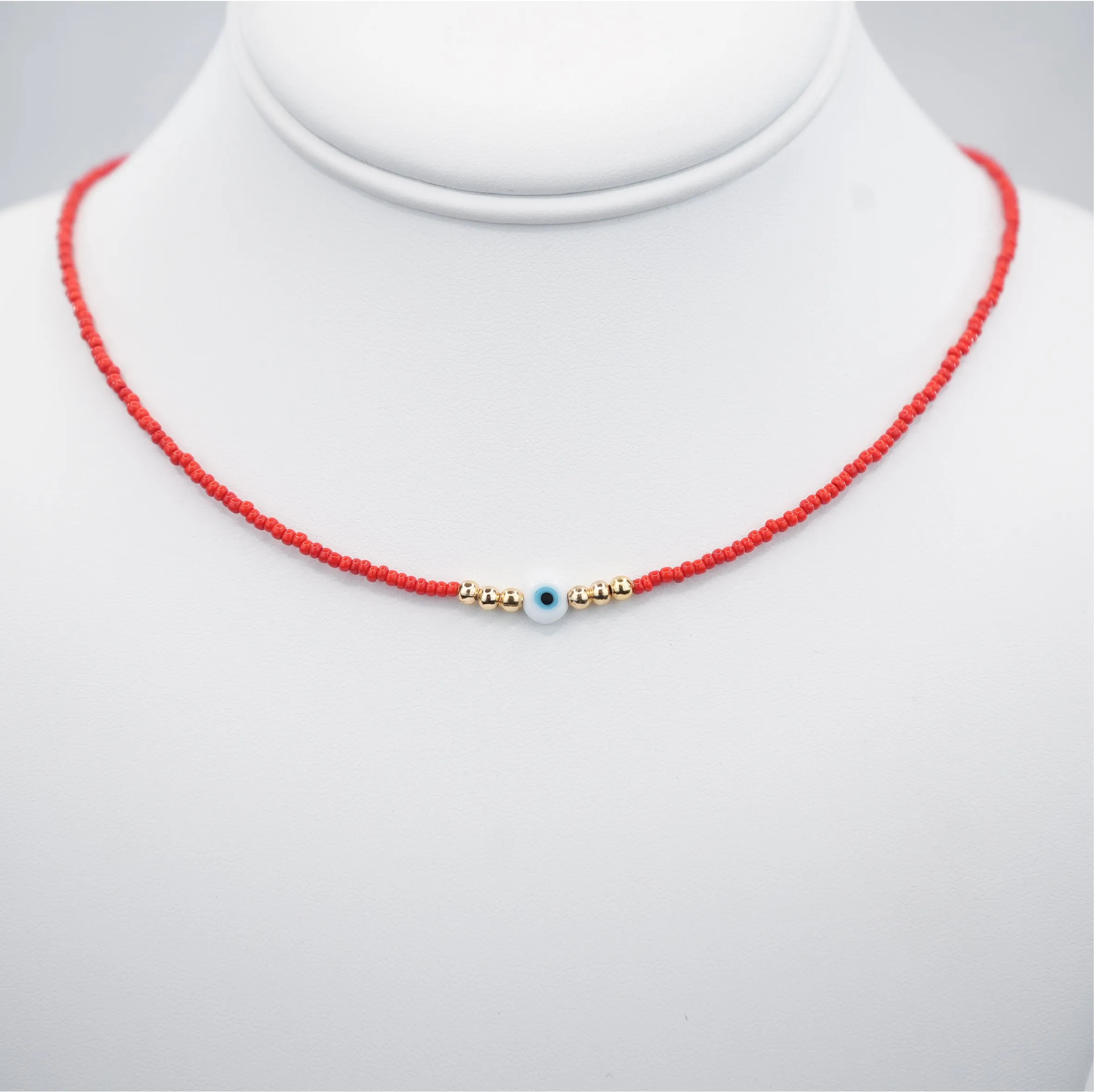 White Evil Eye Beaded Necklace - Handcrafted Turkish Jewelry