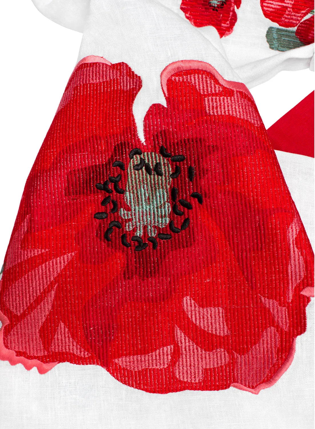 White Kaftan with embroidered poppies