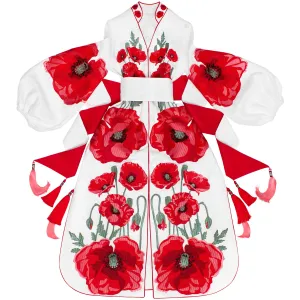 White Kaftan with embroidered poppies