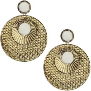 White Large Beaded Thin Disc Earrings