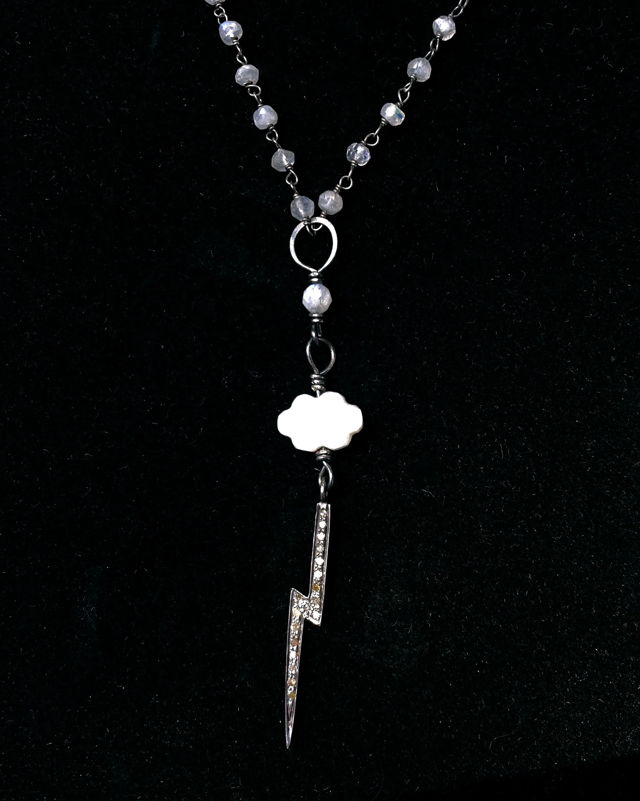 White Topaz Bolt and Moonstone gemstone Cloud Necklace