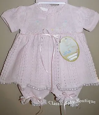 Will'beth Pink Knit Lace Dress 3pc with Headband Baby Girls Preemie Newborn 3 6 Months