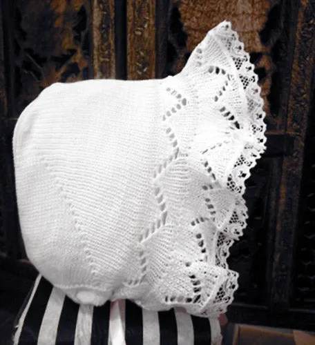 Will'Beth Solid White Knit Lace Baby Baby Girls Bonnet Newborn