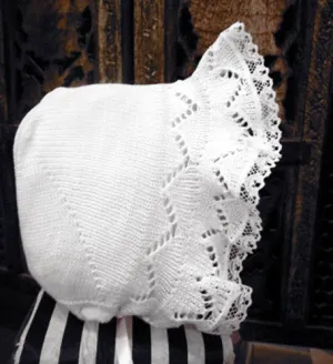 Will'Beth Solid White Knit Lace Baby Baby Girls Bonnet Newborn