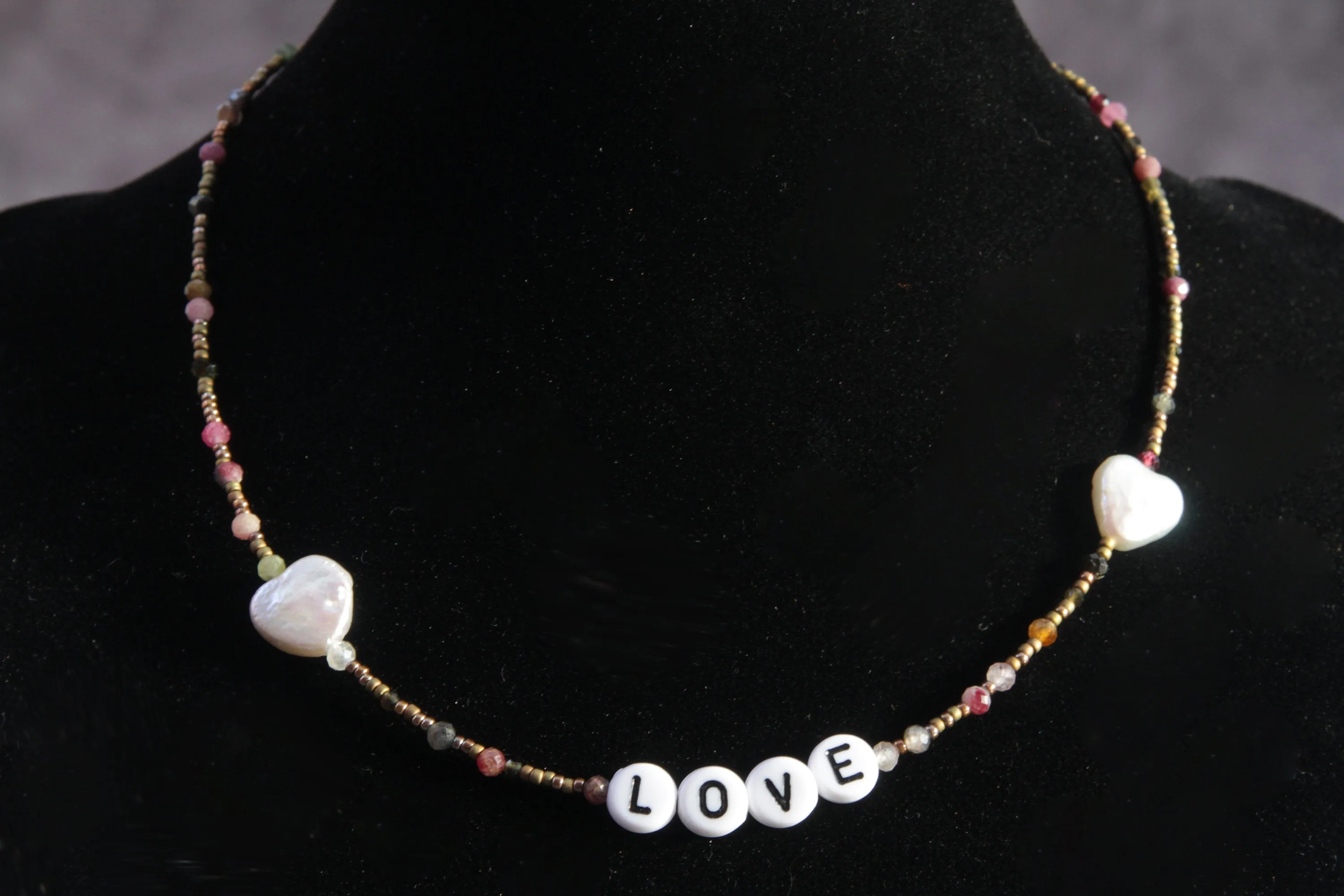 Womans "LOVE" Gemstone Choker Necklace