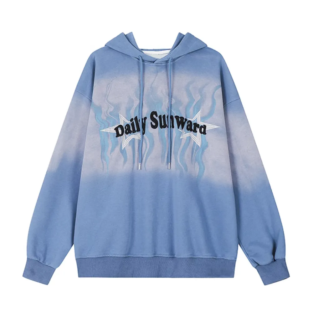 Women's Retro Gradient Blue Star Embroidered Hoodie