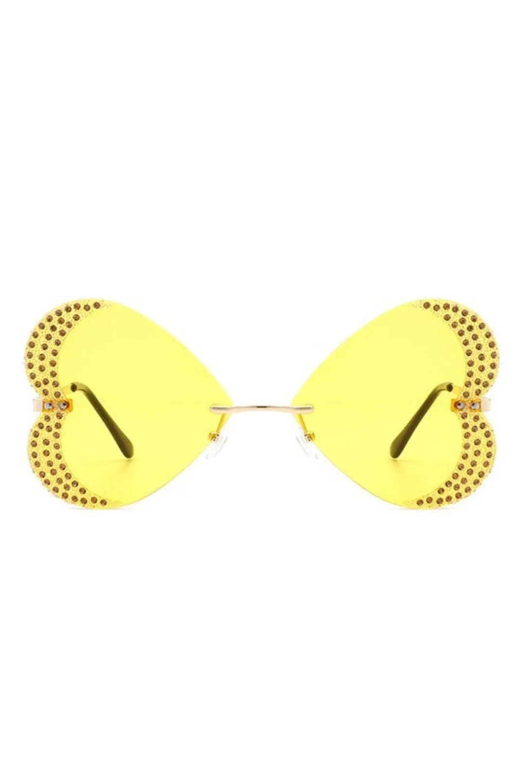 Yellow Diamanté Rimless Heart Glasses