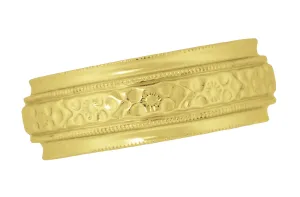 Yellow Gold Victorian Carved Leaves and Flowers 6mm Wide Wedding Ring