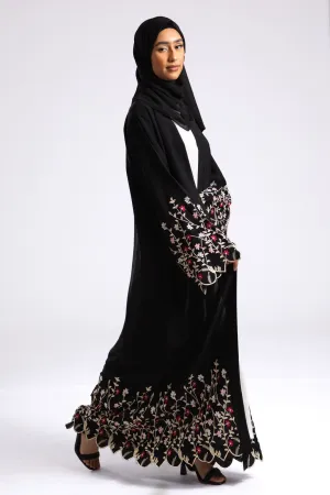 Zadina Blooming Flowers Embroidered Open Abaya